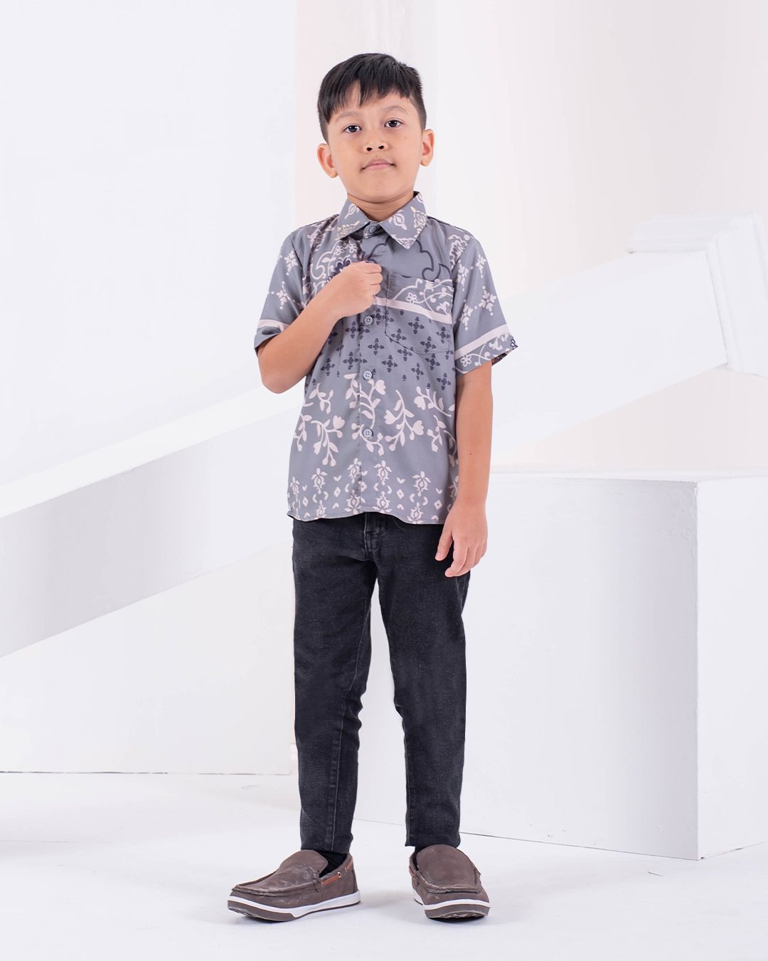 Baju Kemeja Short Sleeves Rayla Kids - Greyish Blue