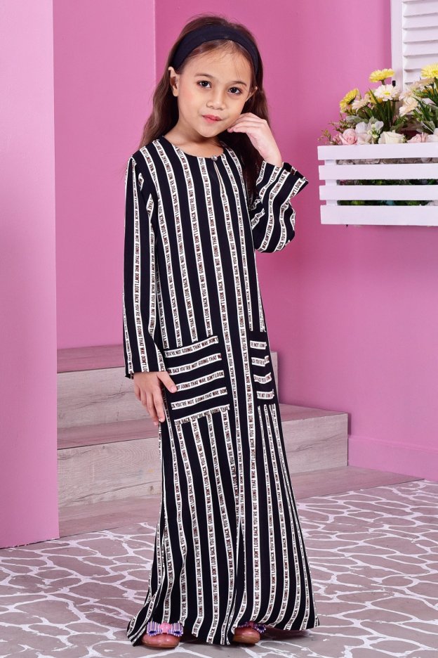 Dress Medi Long Slit Sonia Kids - Black