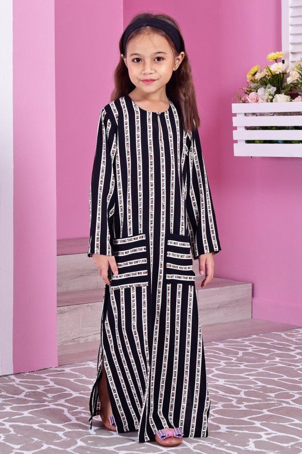 Dress Medi Long Slit Sonia Kids - Black