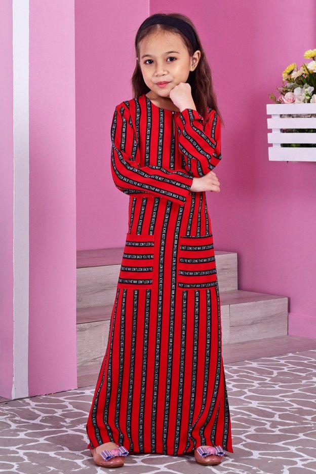 Dress Medi Long Slit Sonia Kids - Red