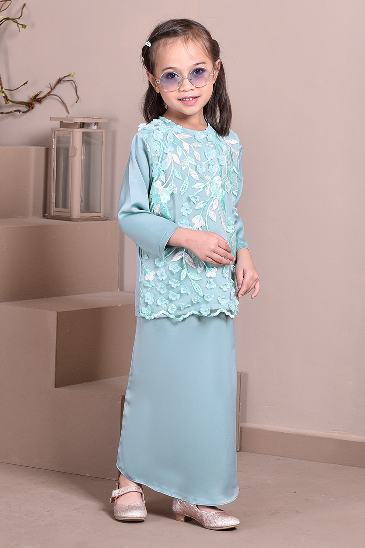 Baju Kurung Lace 3D Diana Kids - Waikiki Green
