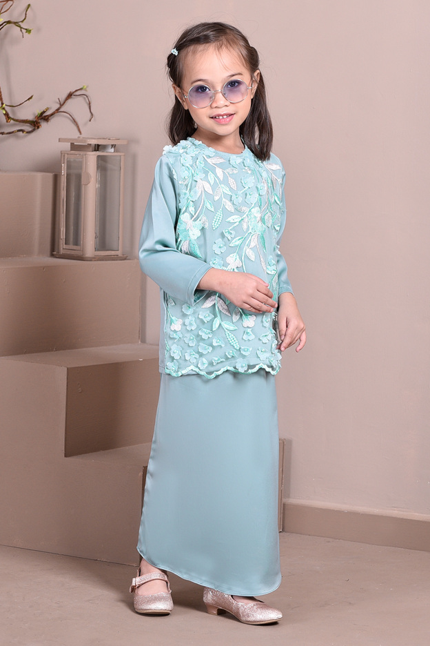 Baju Kurung Lace 3D Diana Kids - Waikiki Green