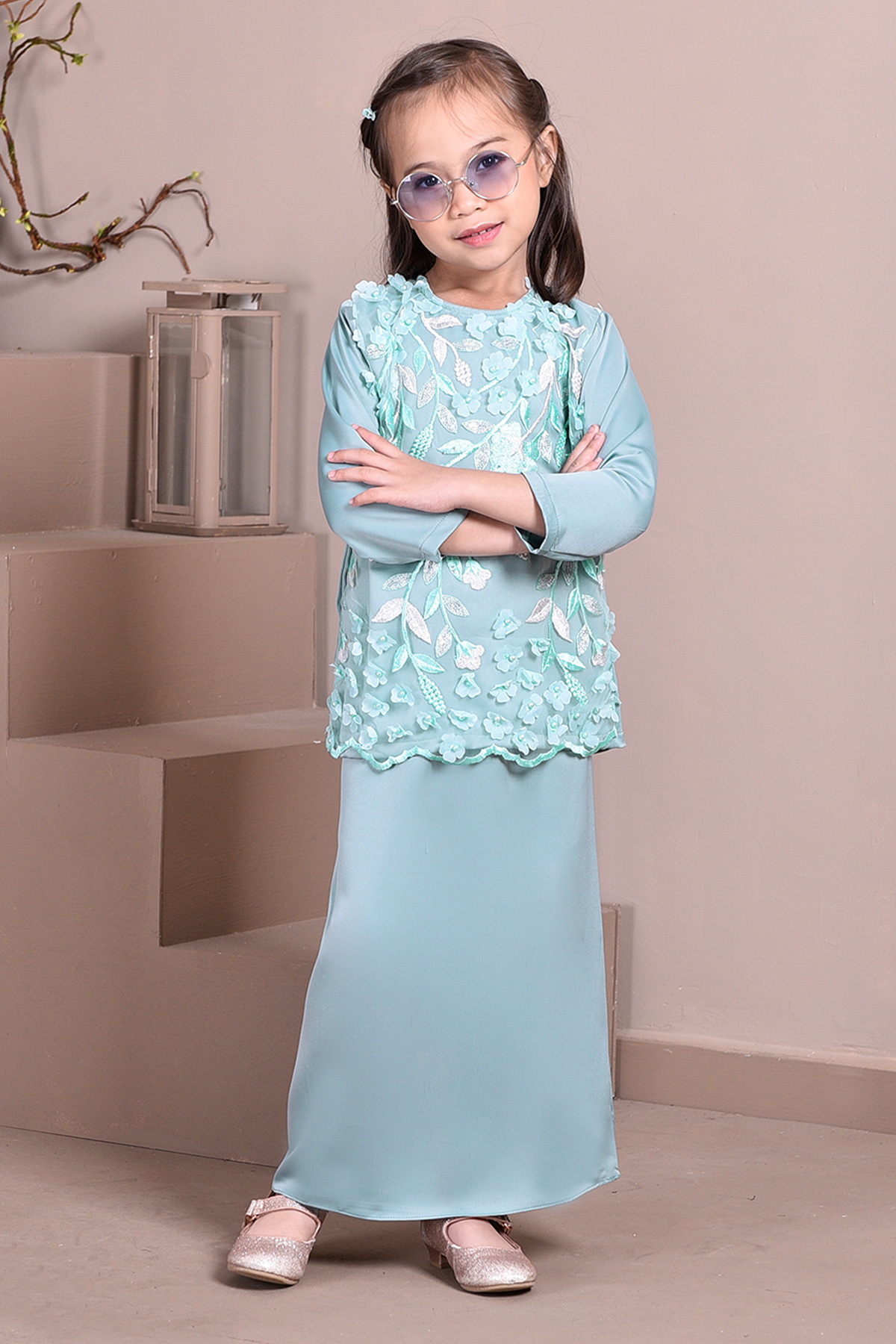 Baju Kurung Lace 3D Diana Kids - Waikiki Green