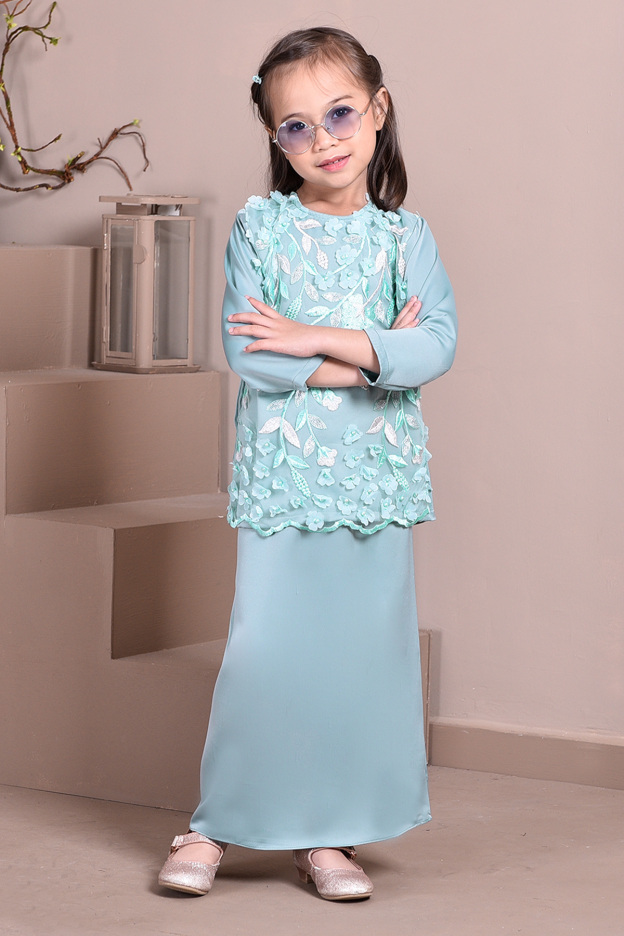 Baju Kurung Lace 3D Diana Kids - Waikiki Green