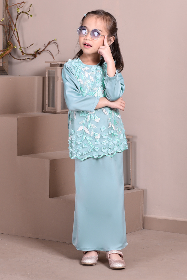 Baju Kurung Lace 3D Diana Kids - Waikiki Green