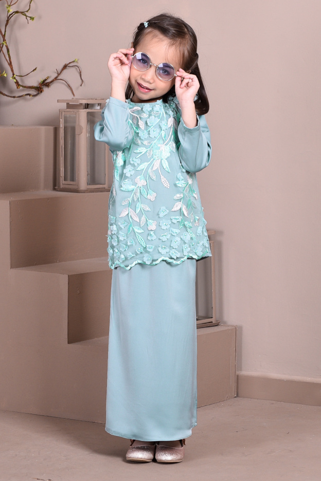 Baju Kurung Lace 3D Diana Kids - Waikiki Green