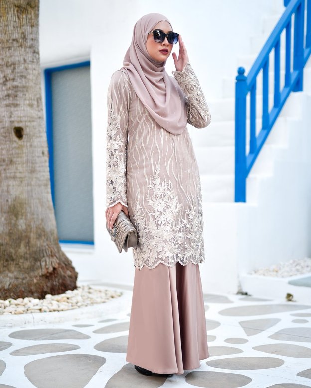 Baju Kurung Lace Abeela - Latte Froth