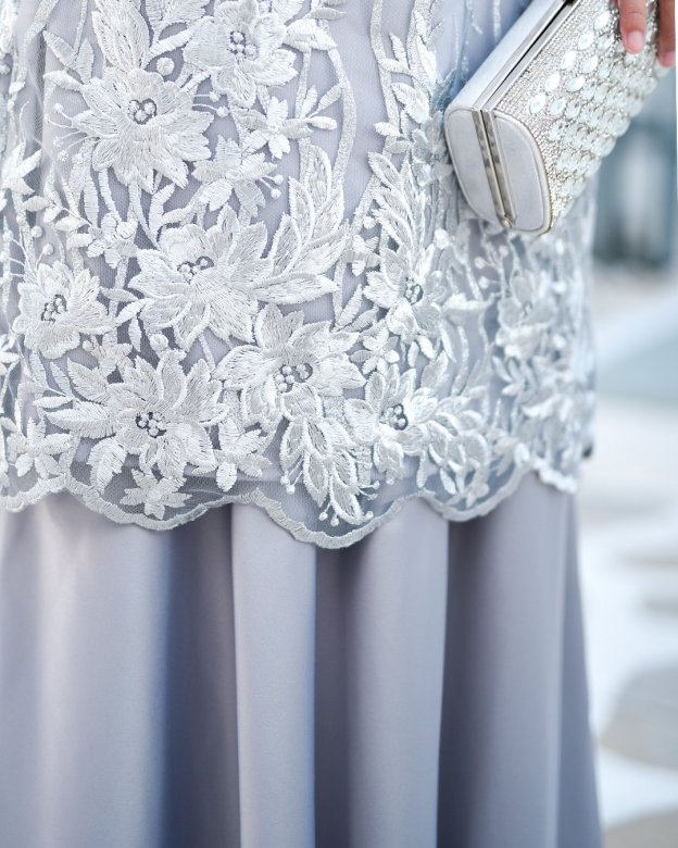 Baju Kurung Lace Abeela - Silver Cloud