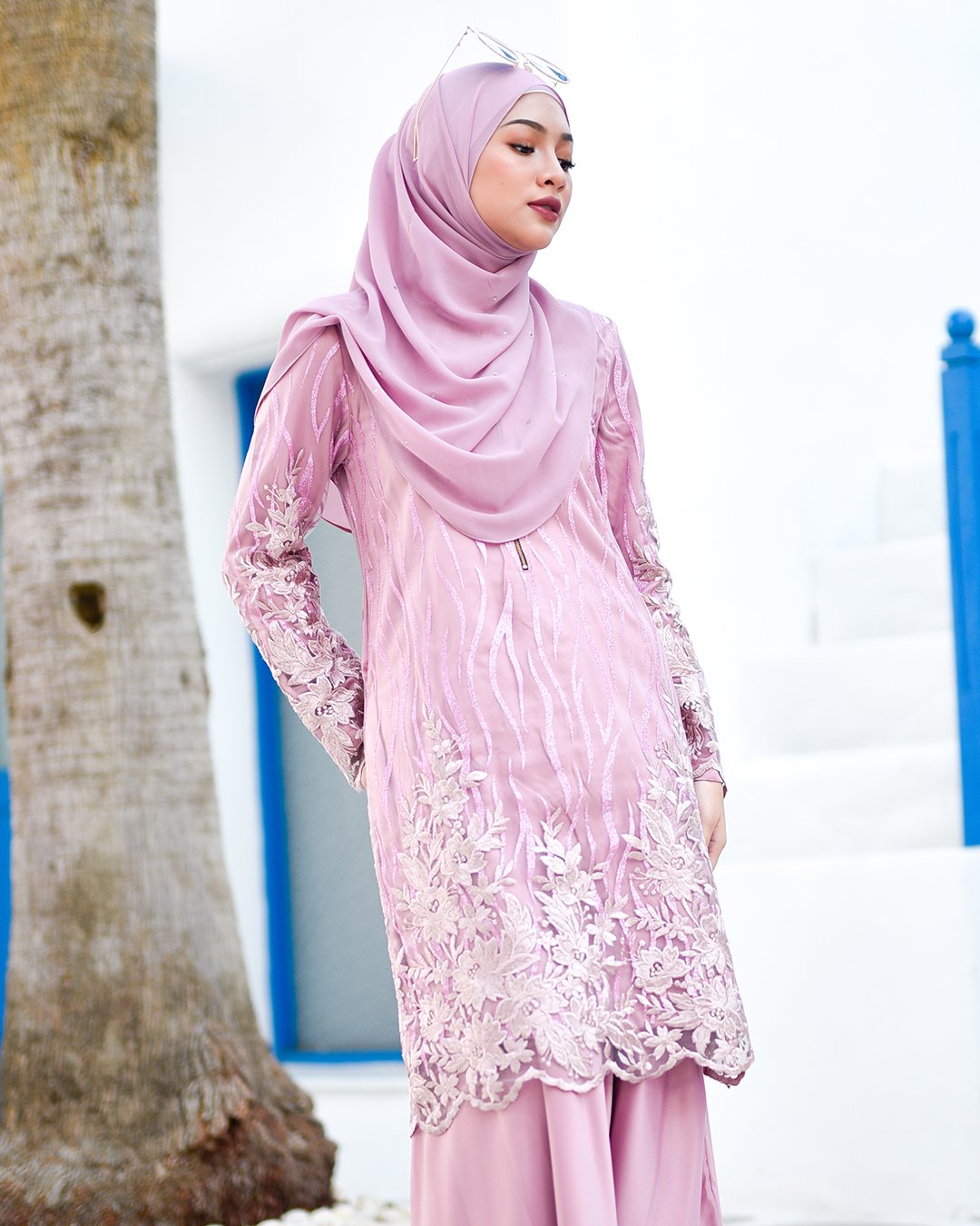 Baju Kurung Lace Abeela - Quartz Pink