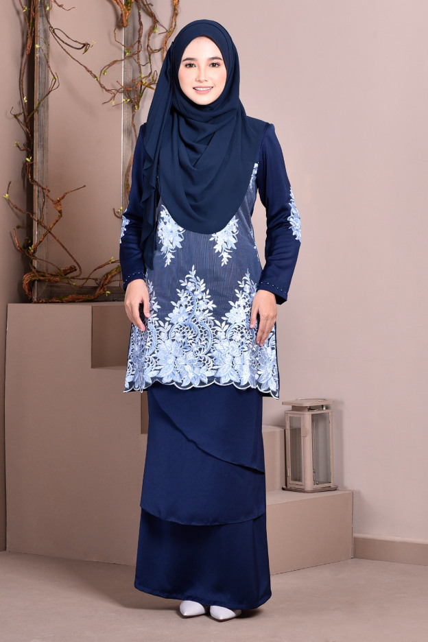Baju Kurung Lace Abella - Midnight Blue