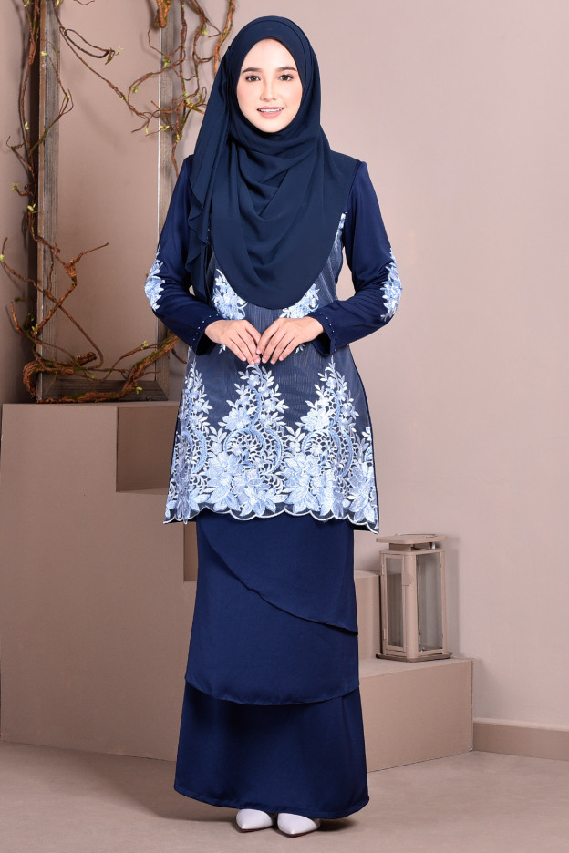 Baju Kurung Lace Abella - Midnight Blue