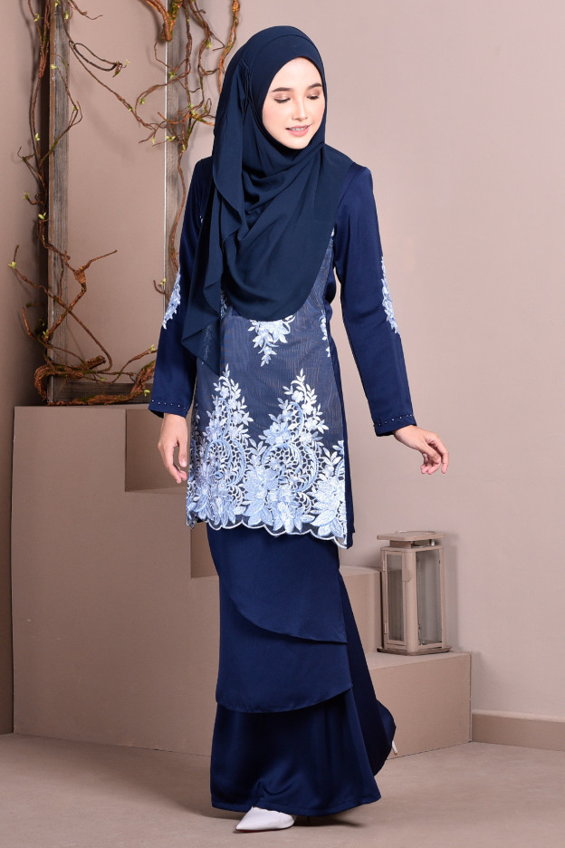 Baju Kurung Lace Abella - Midnight Blue