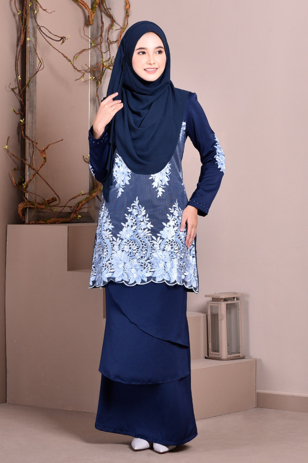 Baju Kurung Lace Abella - Midnight Blue