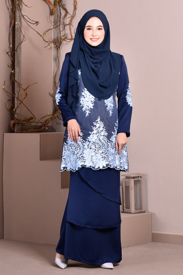 Baju Kurung Lace Abella - Midnight Blue