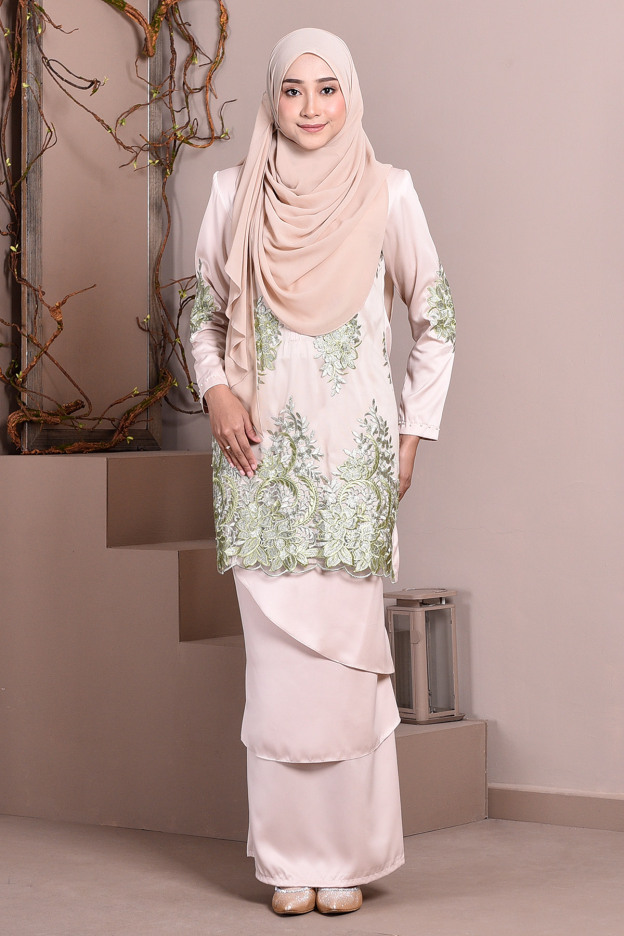 Baju Kurung Lace Abella - Olive Cremeo