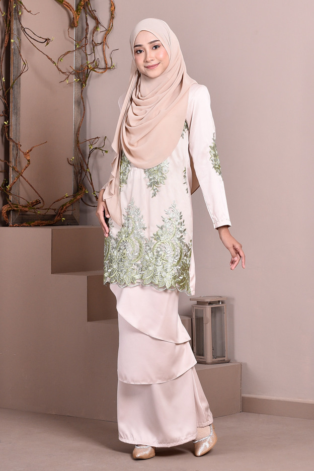 Baju Kurung Lace Abella - Olive Cremeo