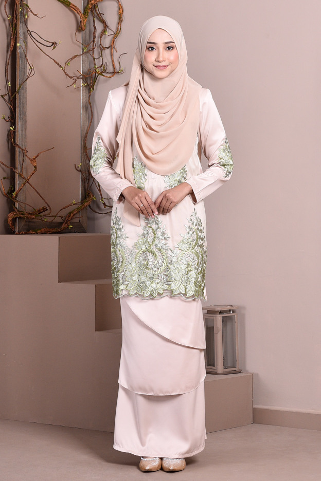 Baju Kurung Lace Abella - Olive Cremeo