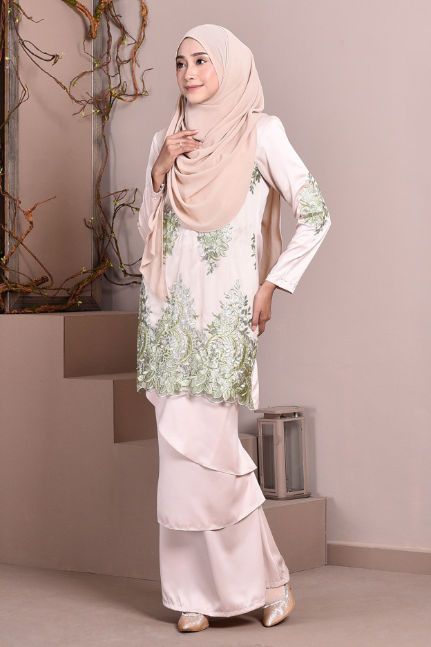 Baju Kurung Lace Abella - Olive Cremeo