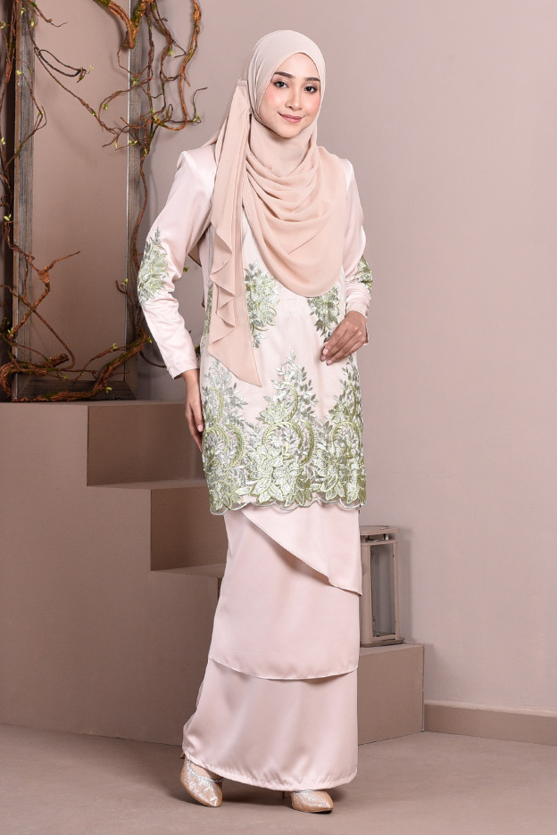 Baju Kurung Lace Abella - Olive Cremeo
