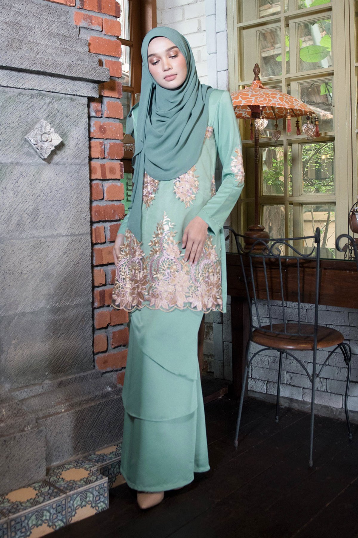 Baju Kurung Lace Abella - Mint Maldives