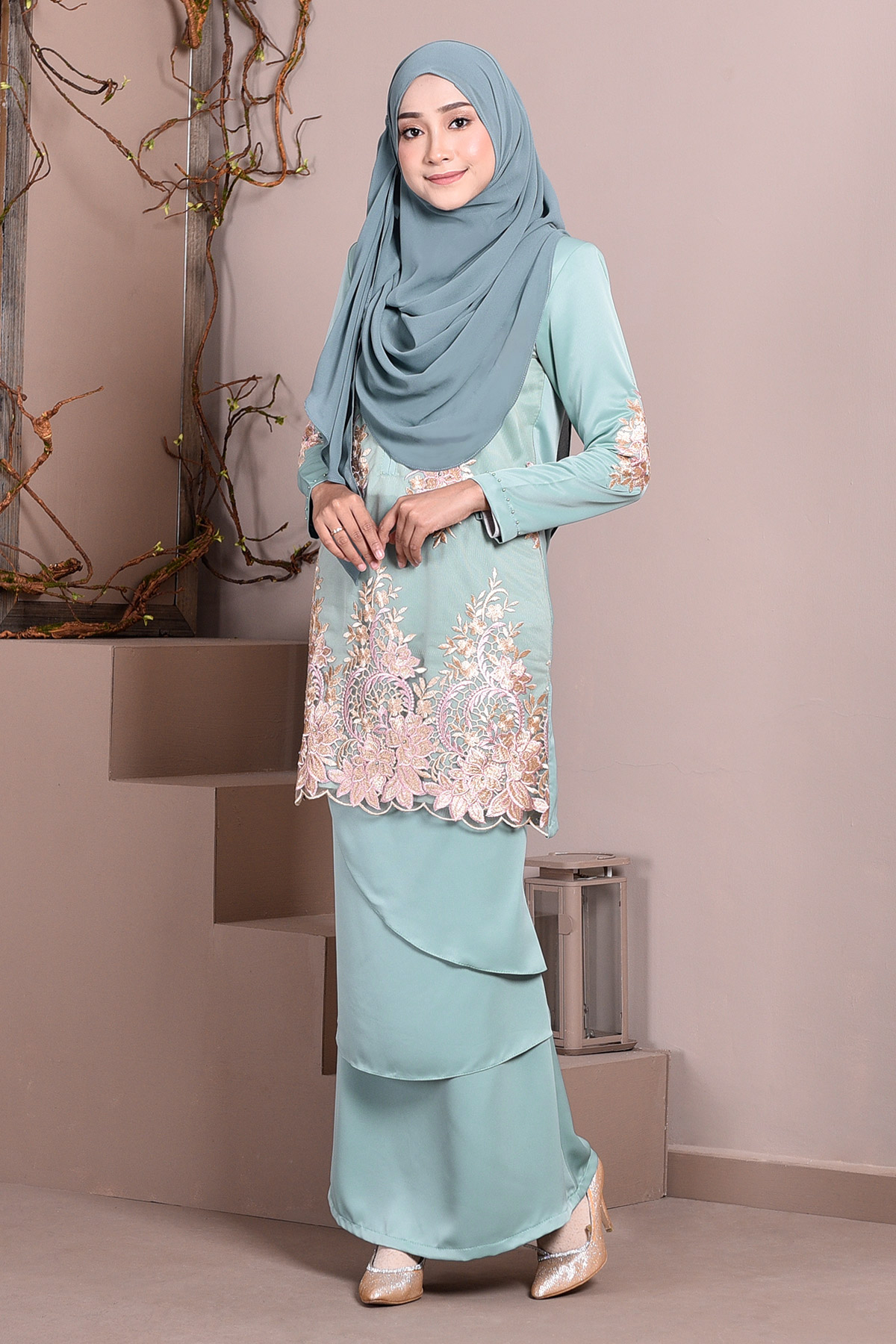 Baju Kurung Lace Abella - Mint Maldives