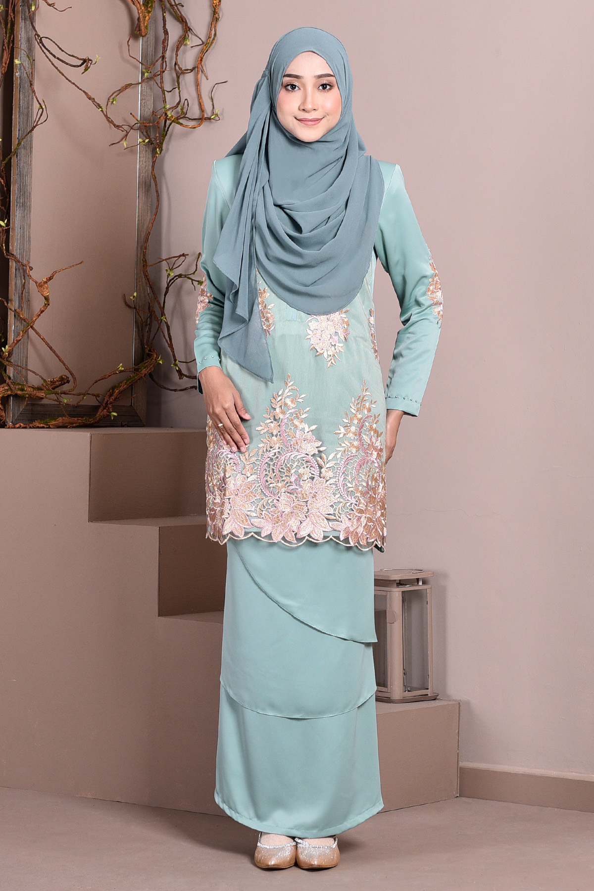 Baju Kurung Lace Abella - Mint Maldives