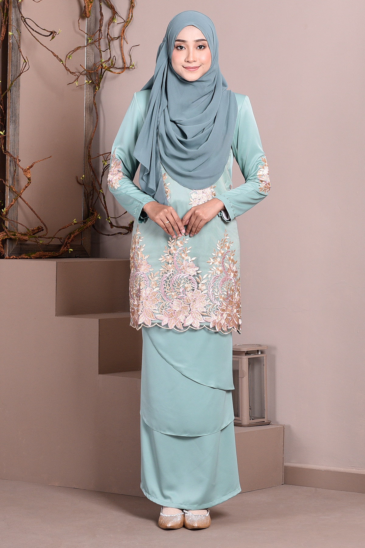 Baju Kurung Lace Abella - Mint Maldives