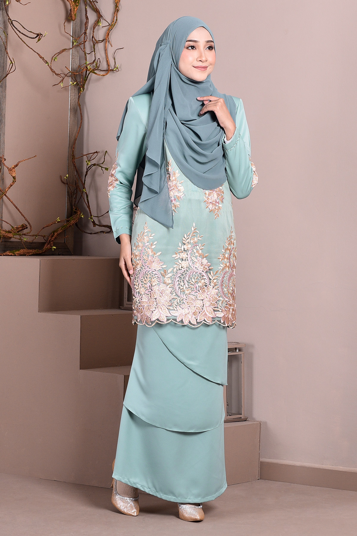 Baju Kurung Lace Abella - Mint Maldives