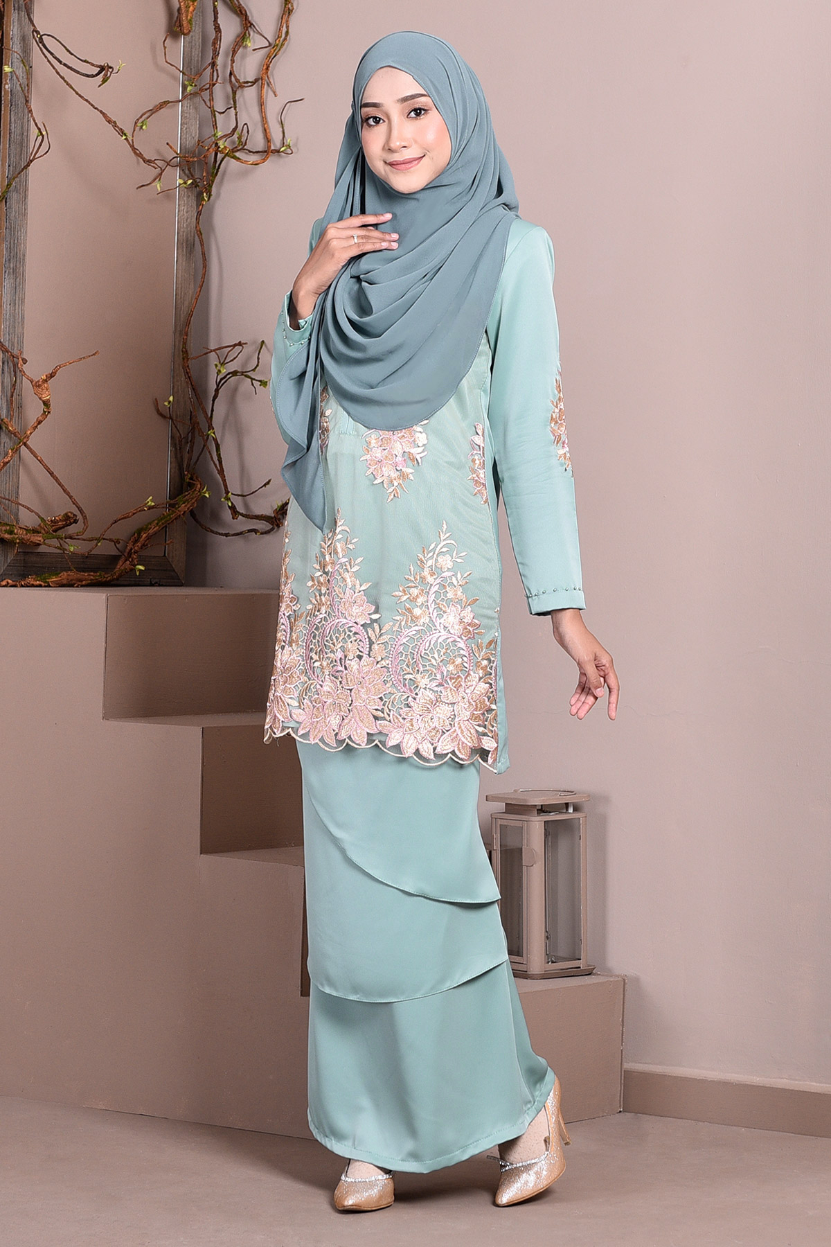 Baju Kurung Lace Abella - Mint Maldives