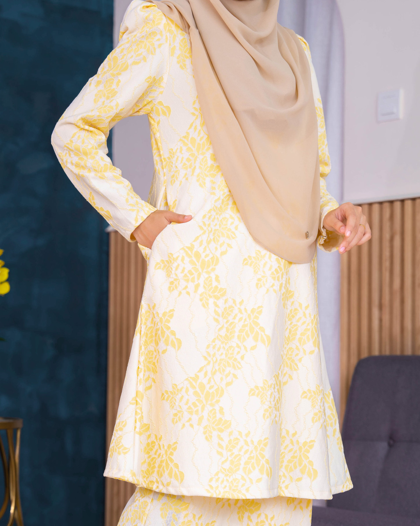 Baju Kurung Riau Lace Adiona - Buttercup