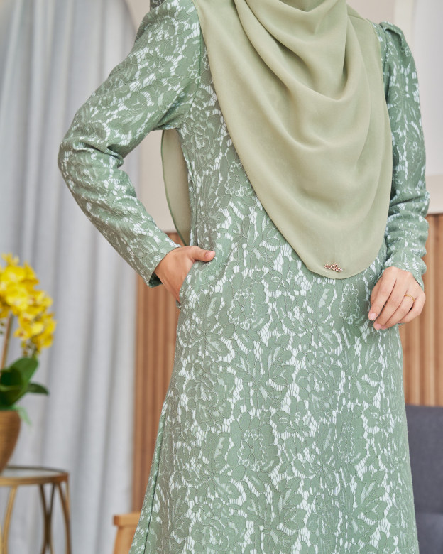 Baju Kurung Riau Lace Adiona - Moss Green