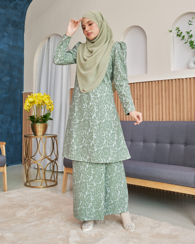 Baju Kurung Riau Lace Adiona - Moss Green