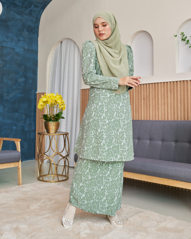 Baju Kurung Riau Lace Adiona - Moss Green