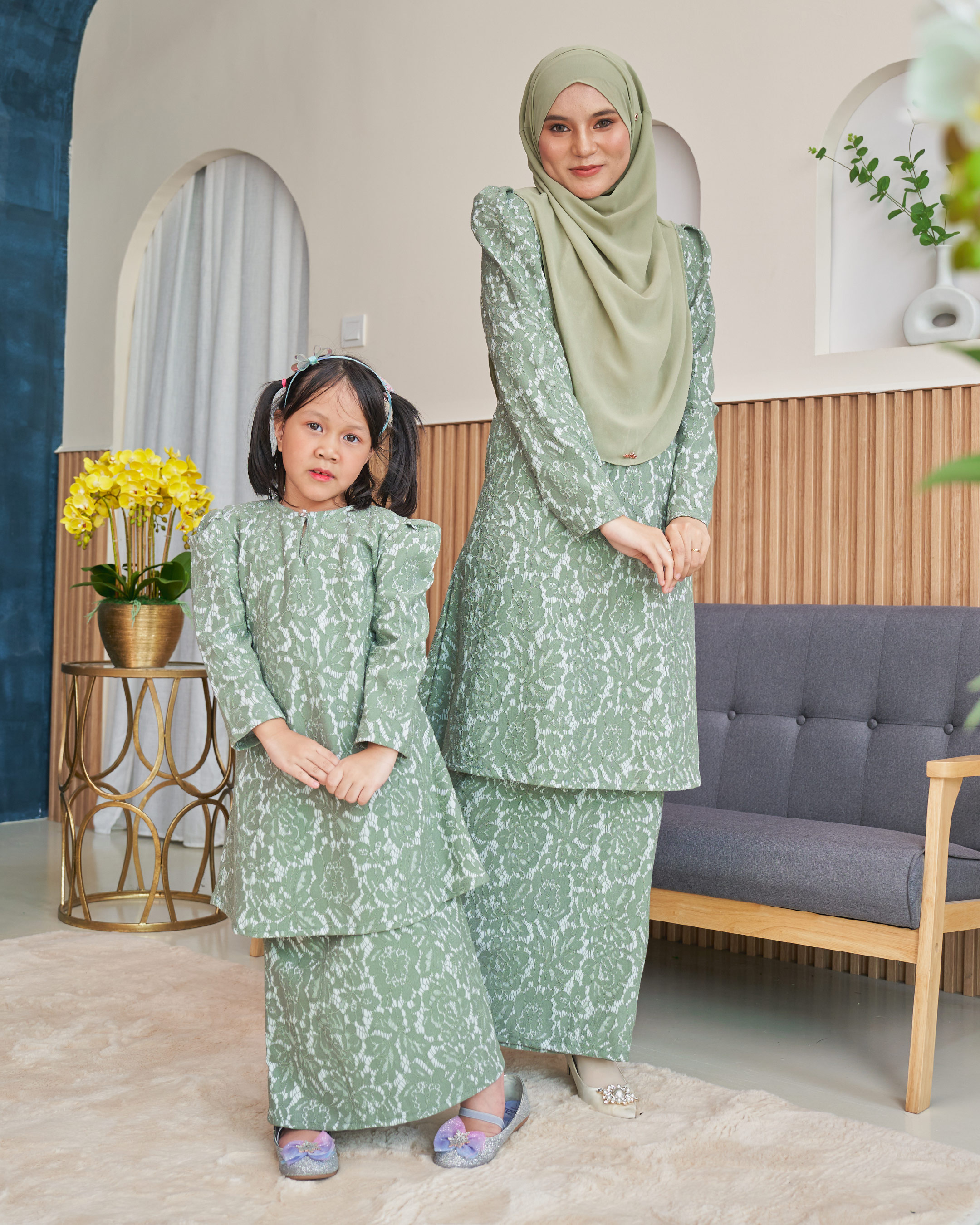 Baju Kurung Riau Lace Adiona - Moss Green