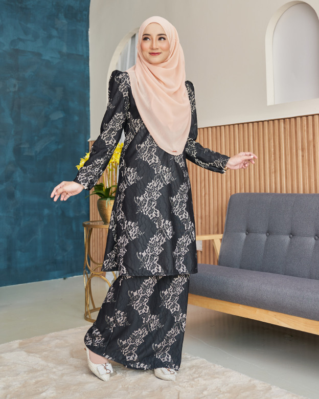 Baju Kurung Riau Lace Adiona - Rich Black