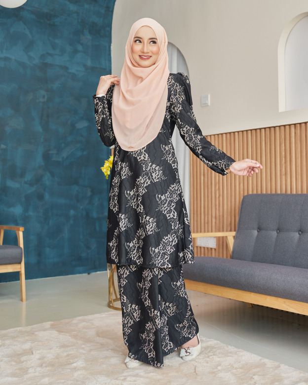 Baju Kurung Riau Lace Adiona - Rich Black