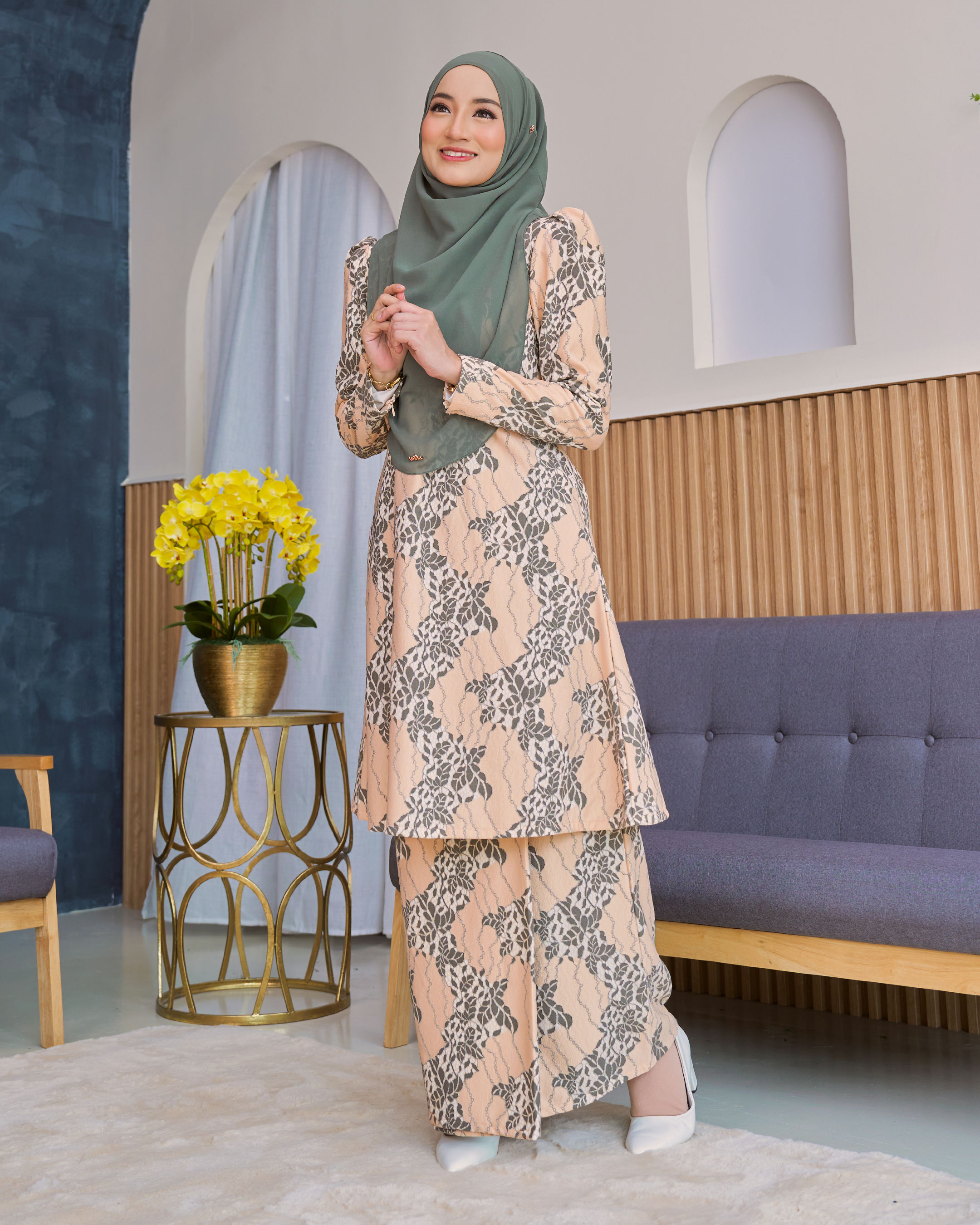 Baju Kurung Riau Lace Adiona - Rustic Peach