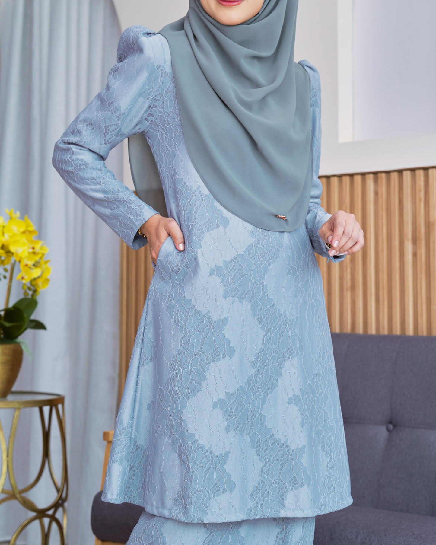 Baju Kurung Riau Lace Adiona - Twitter Blue