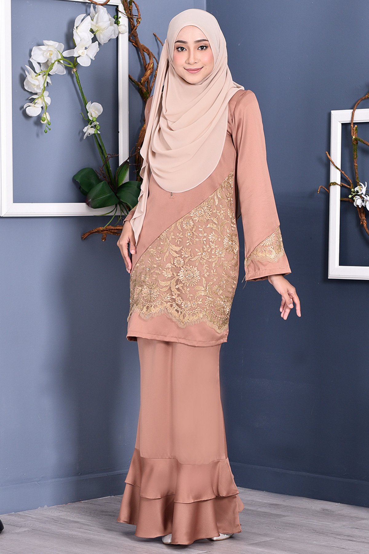 Baju Kurung Lace Allaire - Buff Brown