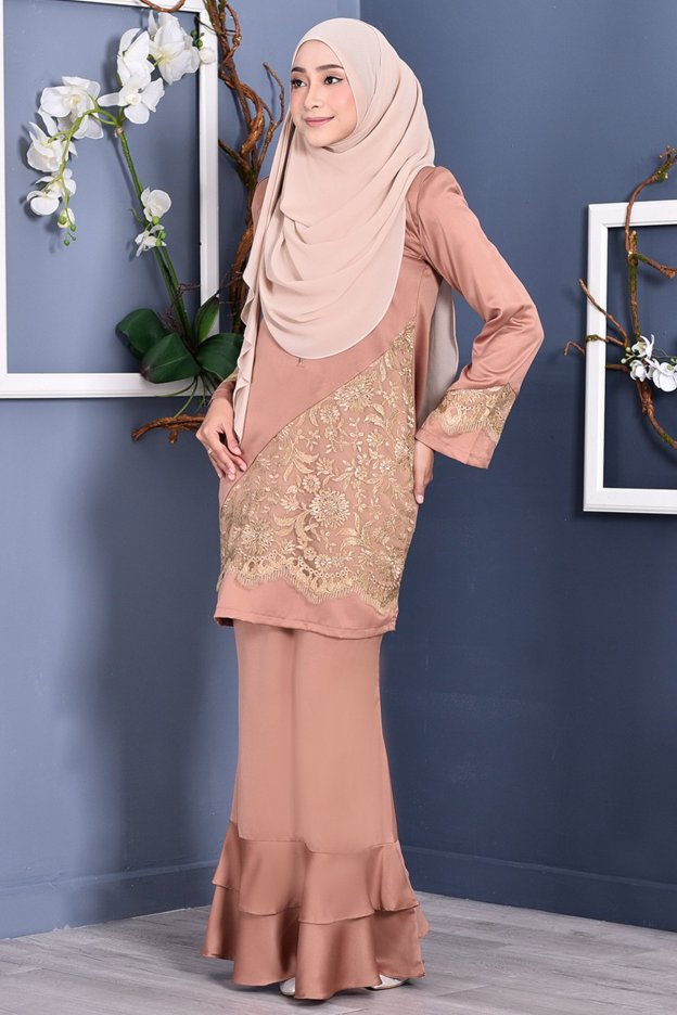 Baju Kurung Lace Allaire - Buff Brown