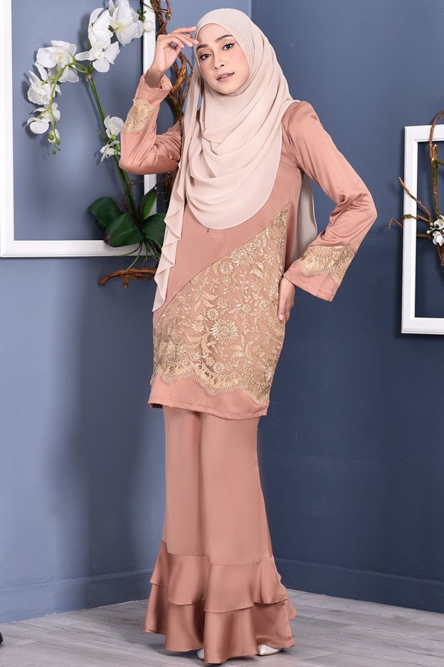 Baju Kurung Lace Allaire - Buff Brown