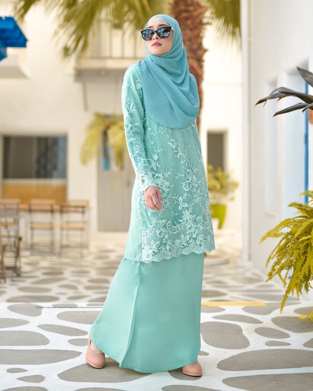 Baju Kurung Lace Amara - Aqua Green