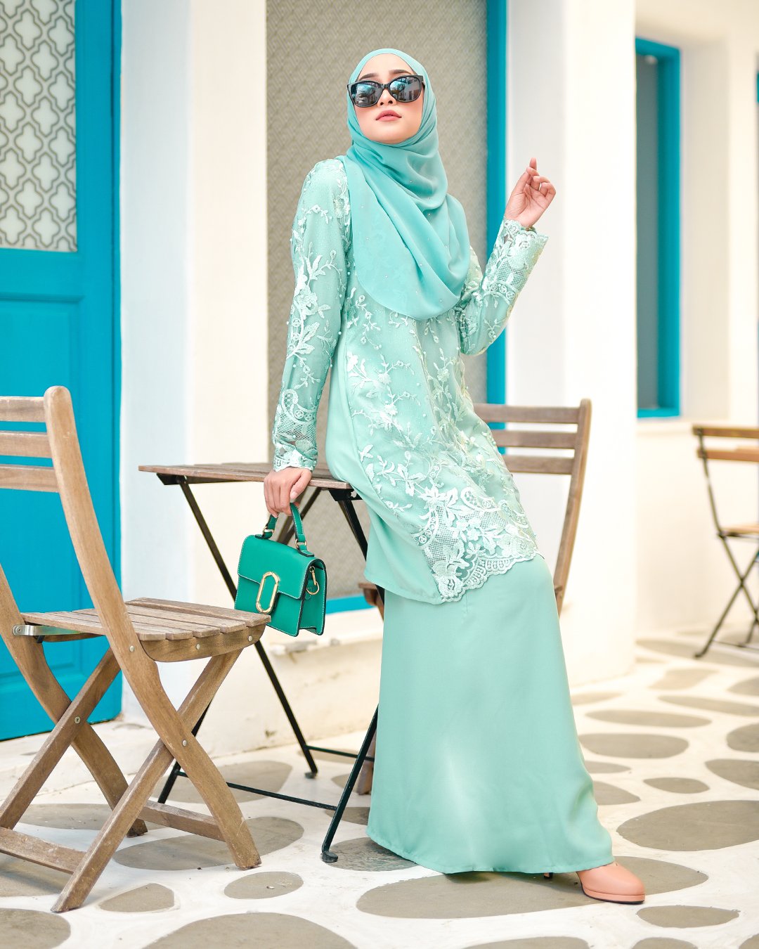 Baju Kurung Lace Amara - Aqua Green