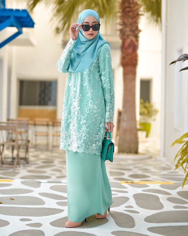 Baju Kurung Lace Amara - Aqua Green