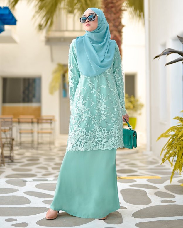 Baju Kurung Lace Amara - Aqua Green