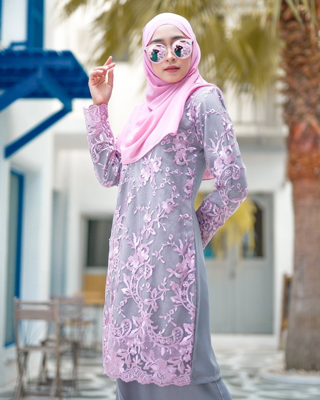 Baju Kurung Lace Amara - Blush Grey