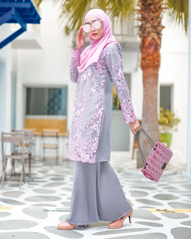 Baju Kurung Lace Amara - Blush Grey