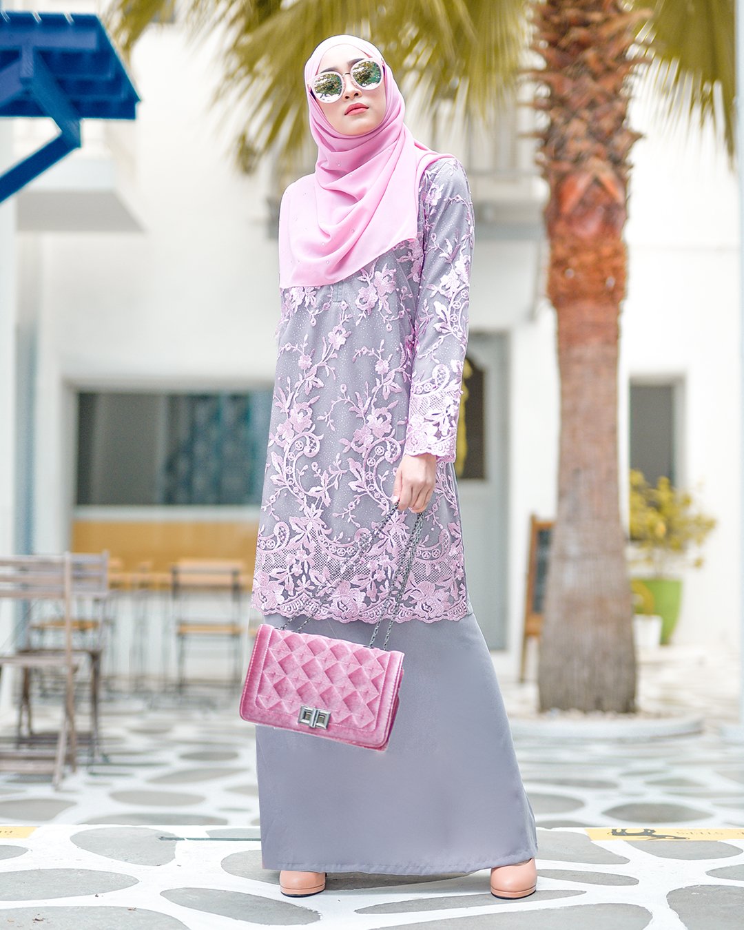 Baju Kurung Lace Amara - Blush Grey