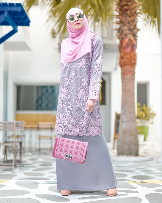 Baju Kurung Lace Amara - Blush Grey