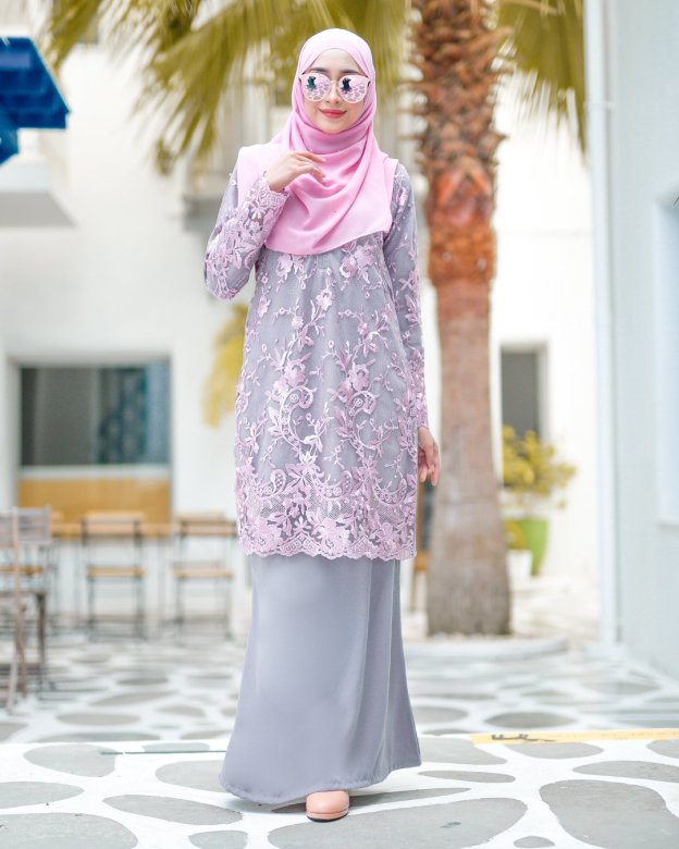 Baju Kurung Lace Amara - Blush Grey
